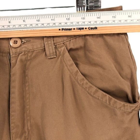 ReliQ Industries Cargo Shorts Mens 32 Khakis Tan Hook & Loop Cotton Casual 90s - Picture 9 of 12